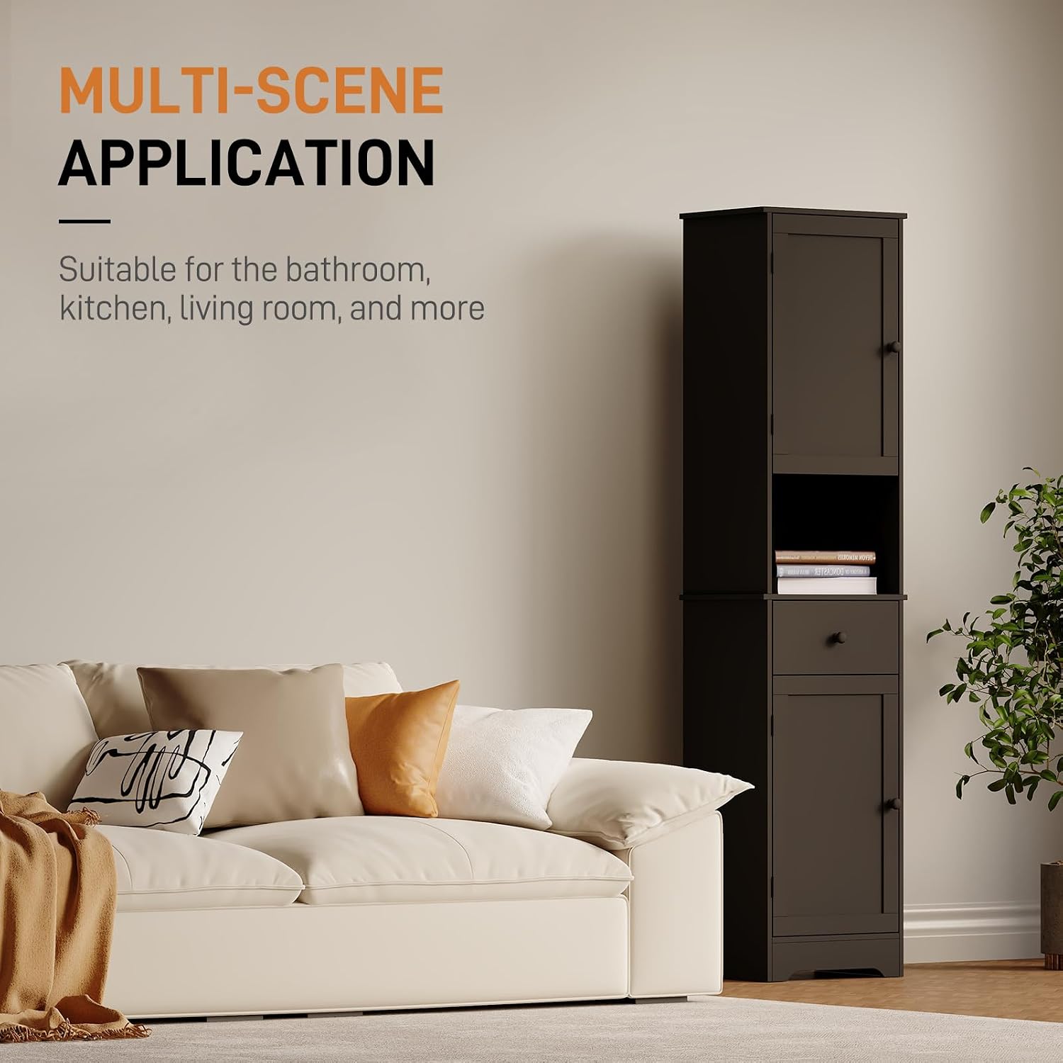 Viaozutis Tall Bathroom Cabinet, Storage Cabinet with 2 Doors & 2Drawer, with Ajustable Shelve, for Bathrooms, Kitchens,Entrances（Black）