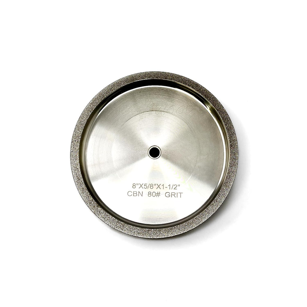 CBN8080 8' x 1.5' 80 Grit CBN Grinding Wheel with 5/8' Arbor (with 1/2' Adapter Sleeve), Tested and Adjusted for Balance