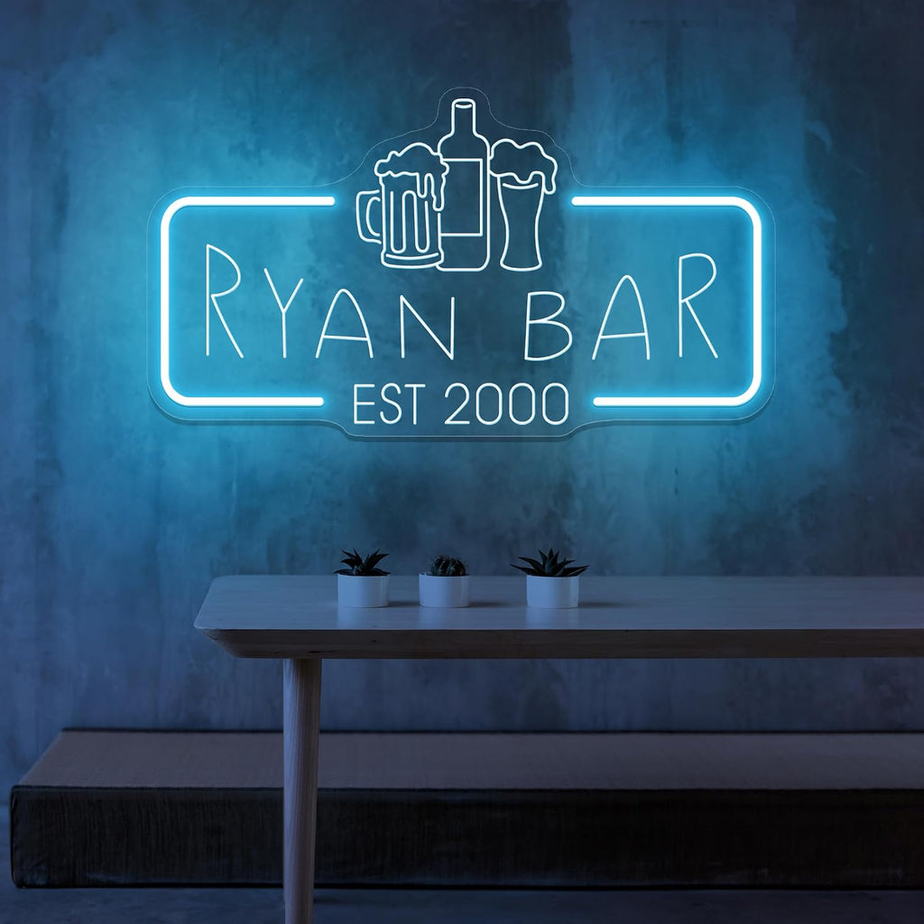 Personalized Neon Bar Sign – Custom Light Up Sign for Home Bar, Lounge, or Man Cave Decor (Engraving Rectangle)