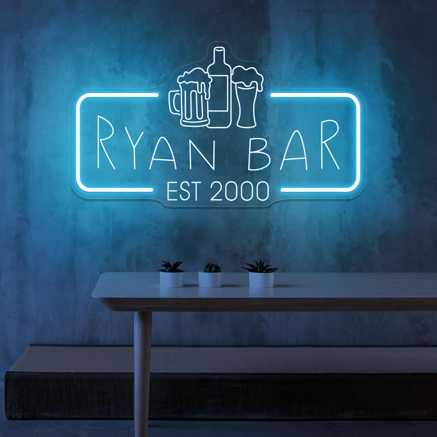 Personalized Neon Bar Sign – Custom Light Up Sign for Home Bar, Lounge, or Man Cave Decor (Engraving Rectangle)