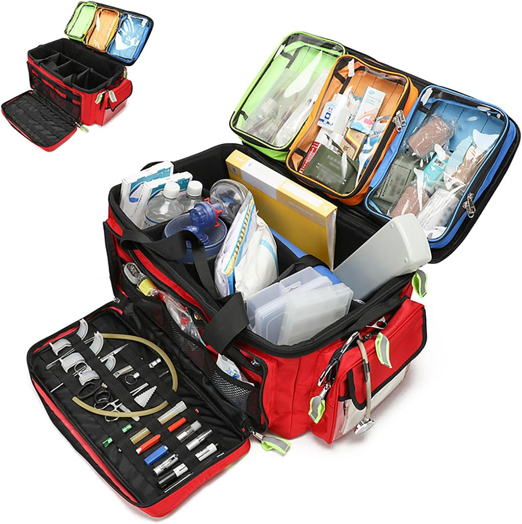 First Responder Bag with Wheels, Fire-retardant&1800D Oxford Cloth, Trauma Backpack Empty, Medical Emergency Kits Storage Jump Bag Pack, for EMT, EMS, Police, Firefighters, Home Health Nurses, Doctors