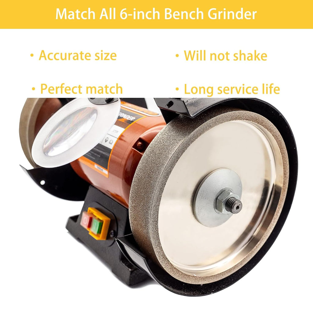 CBN Grinding Wheel 6 inch 600&1000 Grit,1/2' Bore,1' Wide,for All Kinds of 6 inch Bench Grinders,for Sharpening High Speed Steel Tools WoodTurining Tools