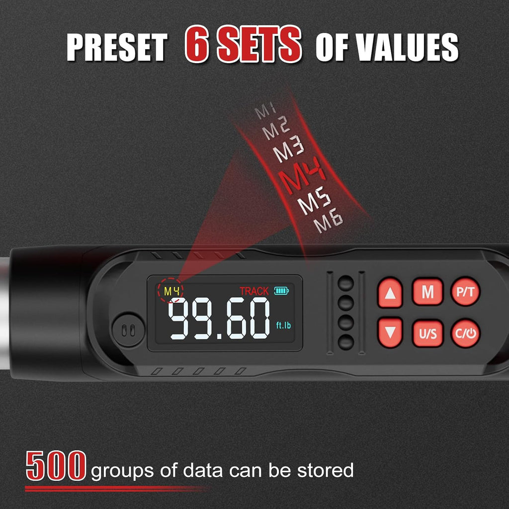 VANPO Adjustable Digital Torque Wrench, 5-99.6Ft.lb/6.8-135Nm, ±2% Accuracy, HVAC Torque Wrench with Interchangeable 38mm Jaw & 1/2' Ratchet, Buzzer, Vibration and LED Alert for Split AC, Moto, Car