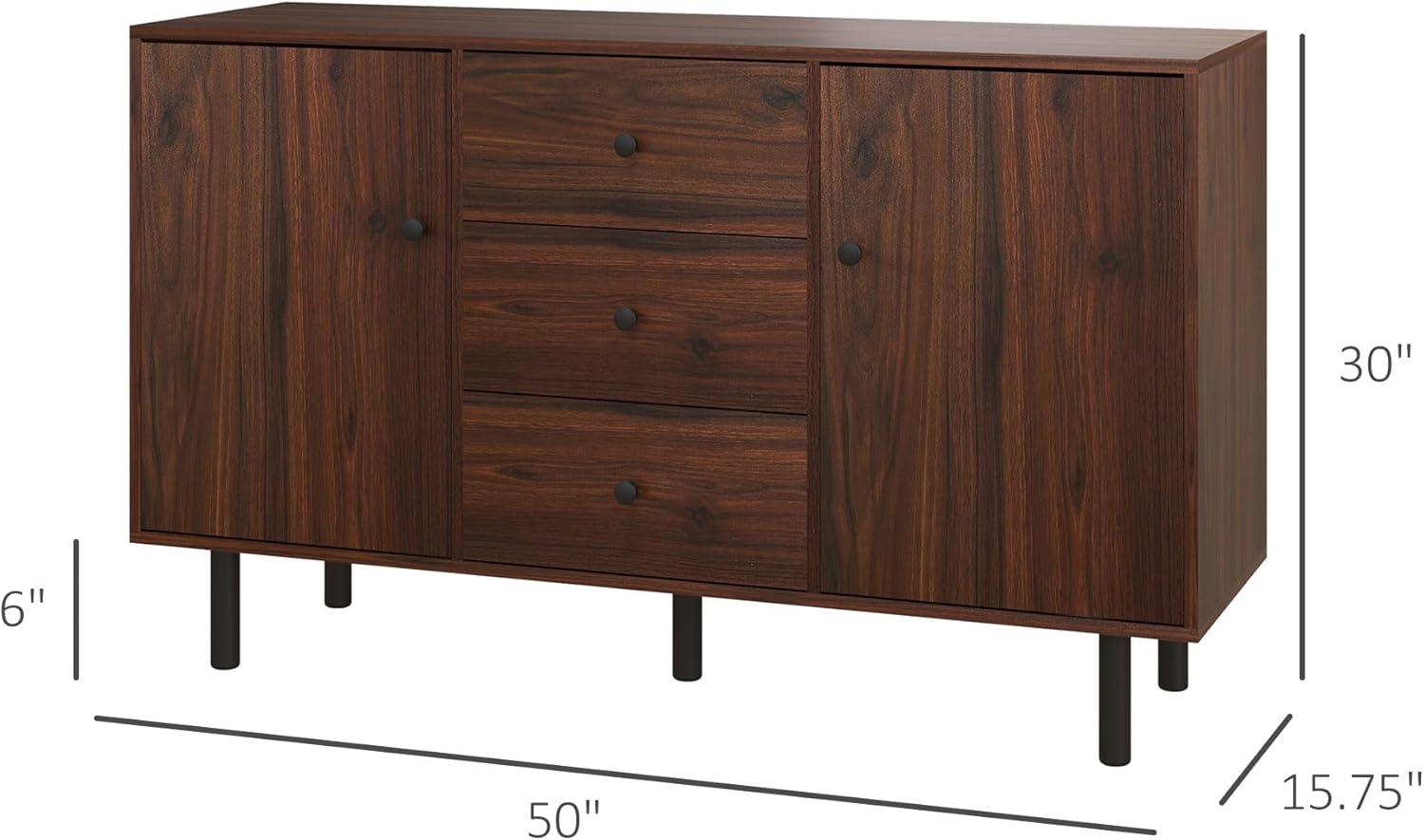 HOMCOM Storage Sideboard, Credenza Cabinet with 2 Cupboards, 3 Drawers and Adjustable Shelves, Buffet Table for Living Room, Entryway, Brown 839-545V01BN