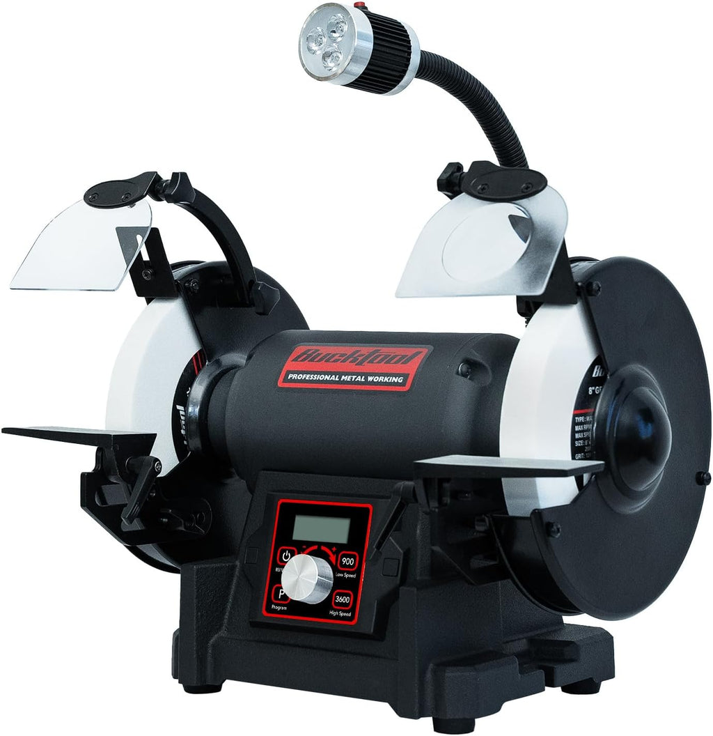 Bucktool 8' VFD Variable Speed Bench Grinder, 1HP Power Professional Wobble-free Wheel Grinder with High/Low Speed Switching for Knife, Metal