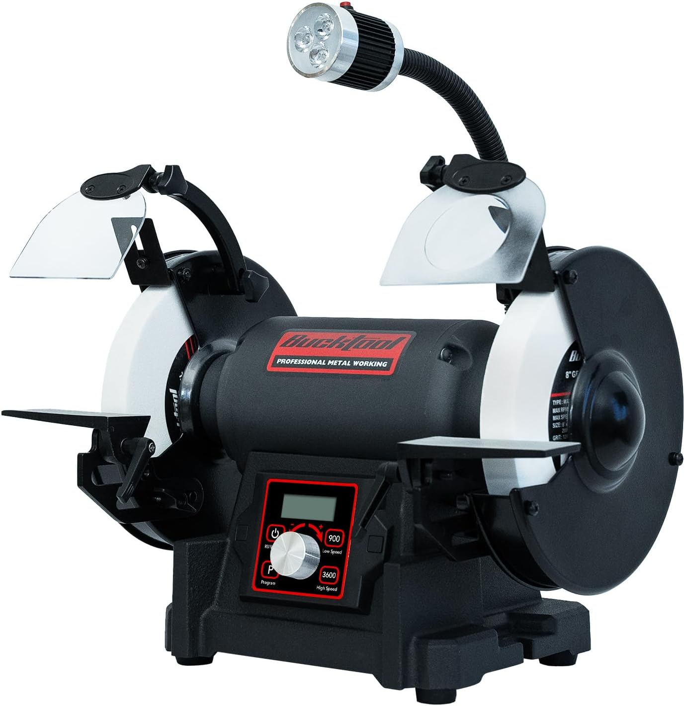 Bucktool 8' VFD Variable Speed Bench Grinder, 1HP Power Professional Wobble-free Wheel Grinder with High/Low Speed Switching for Knife, Metal