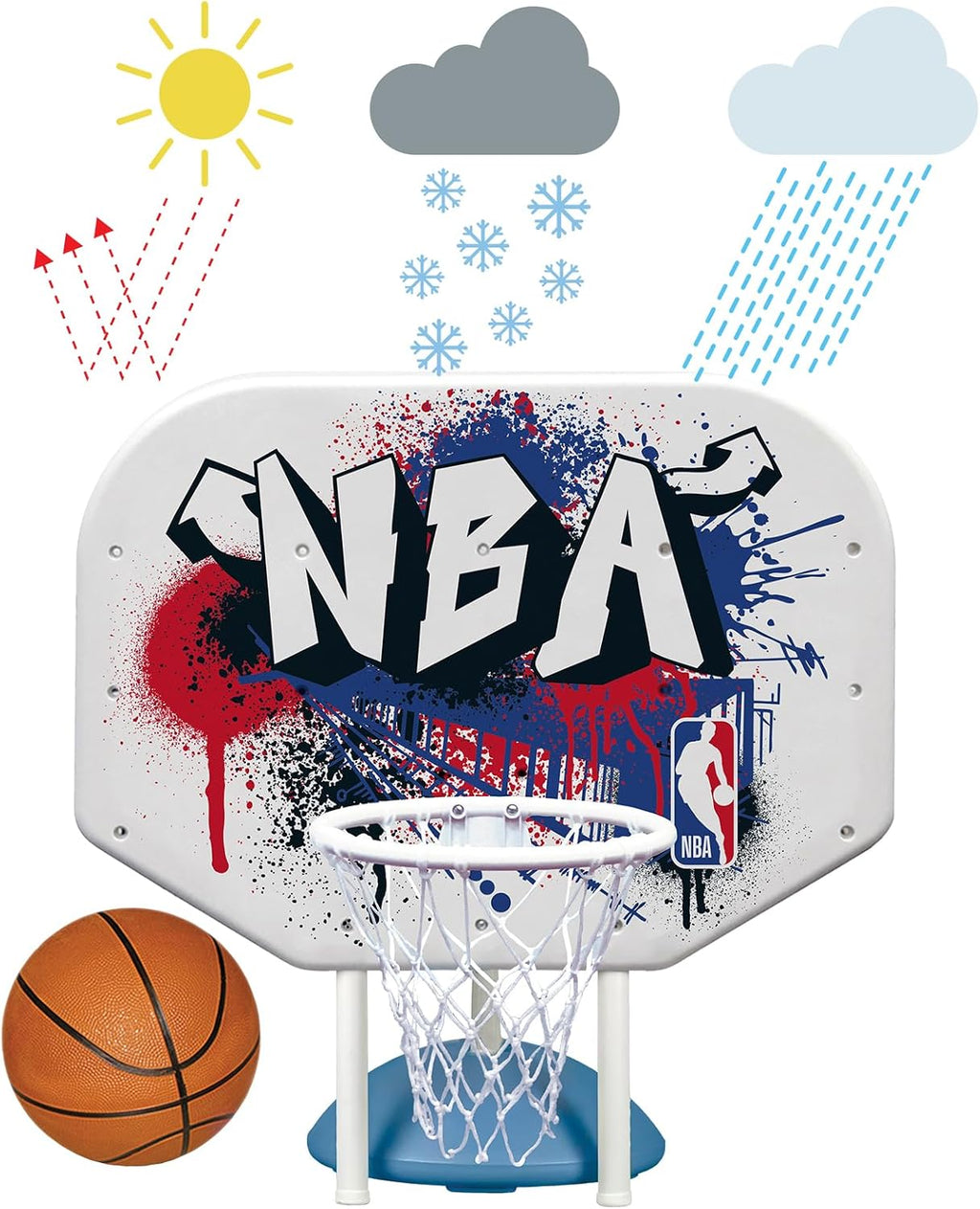 Poolmaster NBA Graffiti Pro Rebounder Poolside Basketball Goal Set with Base, Backboard, Hoop, Net, and Ball
