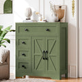Vabches Farmhouse Storage Cabinet with 2 Doors and 4 Drawers, Freestanding Bathroom Storage Cabinet Kitchen Pantry, Floor Hutch Cupboard for Bathroom/Living Room/Kitchen.Green
