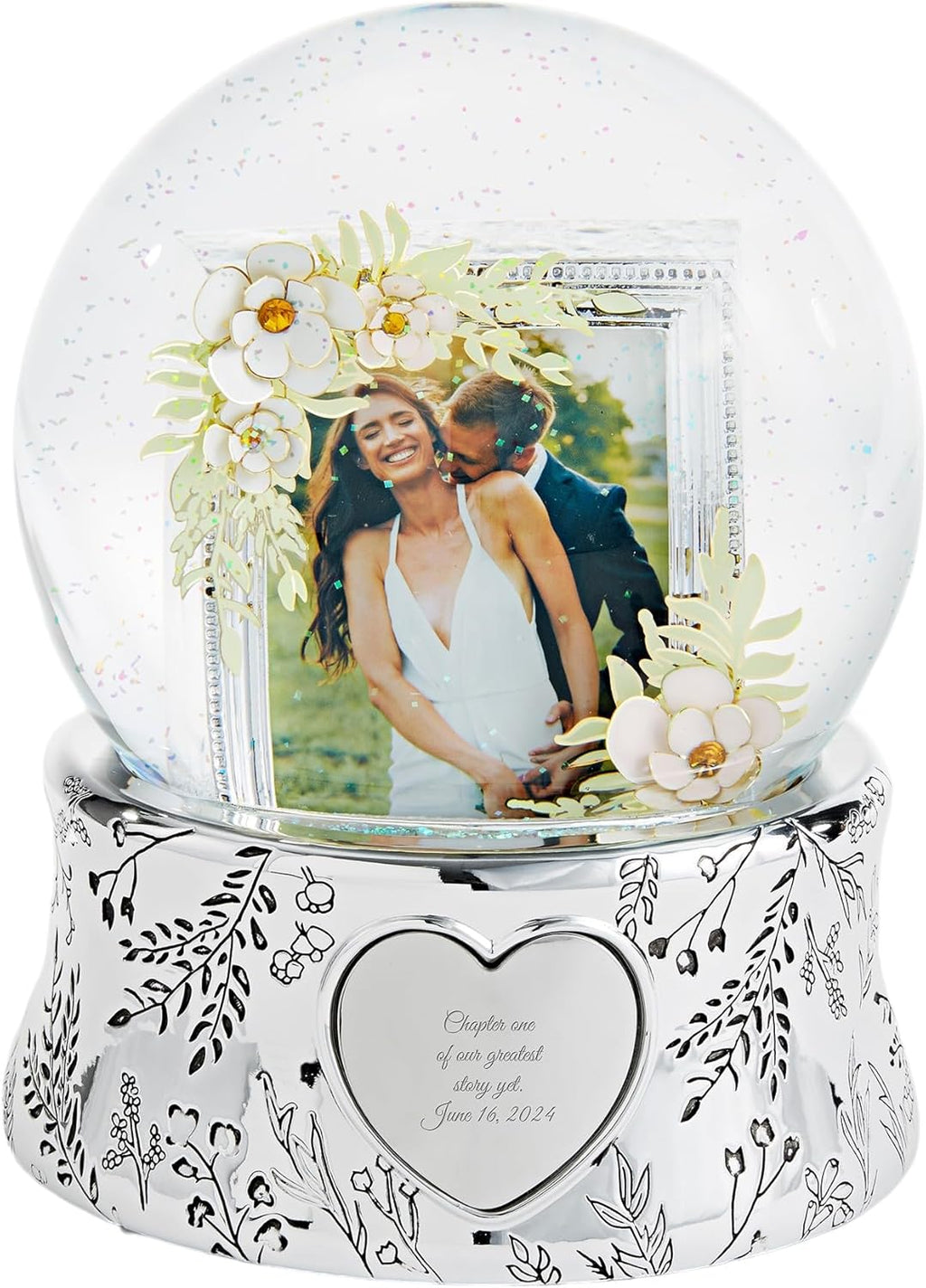 THINGS REMEMBERED Personalized Engraved Floral Photo Musical Snow Globe (Free Customization), Plays Variations on The Theme Music, Beautiful and Unique Custom Gift