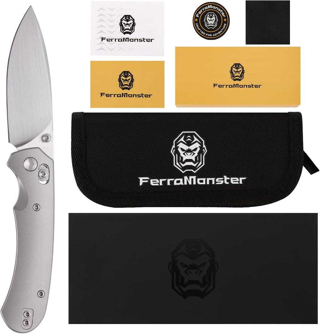 Folding Pocket Knife, 3.31'' M390 Blade, Erogonomic Titanium Handle, Pocket Knife for Men, EDC Knife for Hunting, Outdoor Survival Fishing Hiking Camping Knives (Grey)