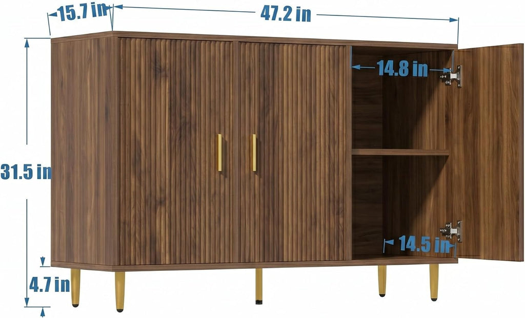 DIYART Rustic Brown Sideboard Buffet Cabinet, Accent Coffee Bar Cabinet with 3 Doors, Entryway Cabinet for Living Room, Kitchen, Hallway