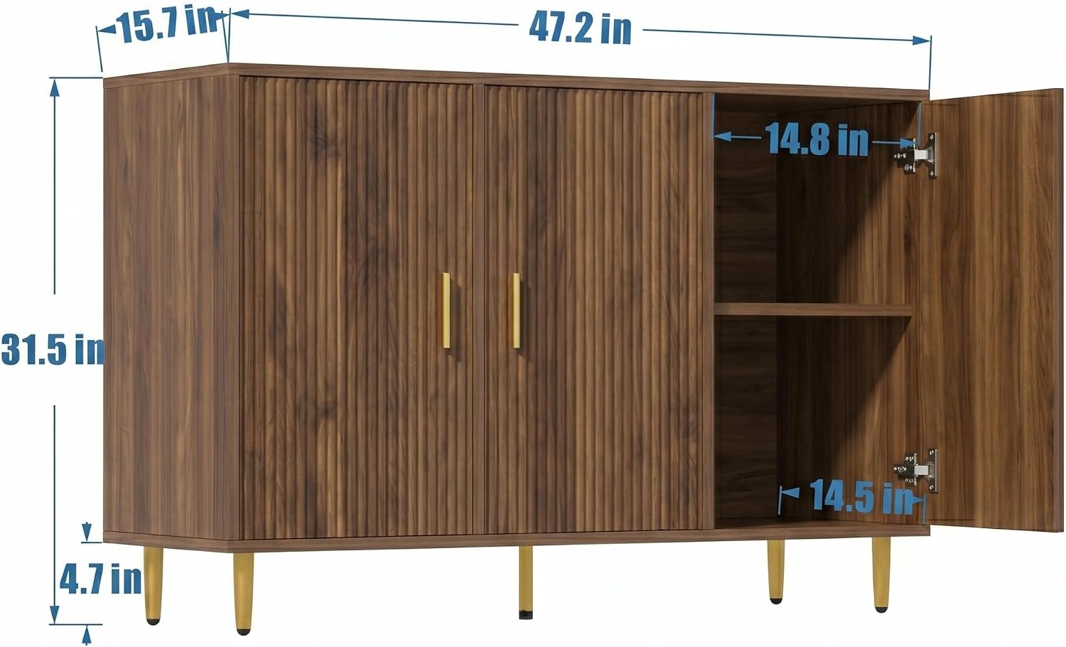 DIYART Rustic Brown Sideboard Buffet Cabinet, Accent Coffee Bar Cabinet with 3 Doors, Entryway Cabinet for Living Room, Kitchen, Hallway