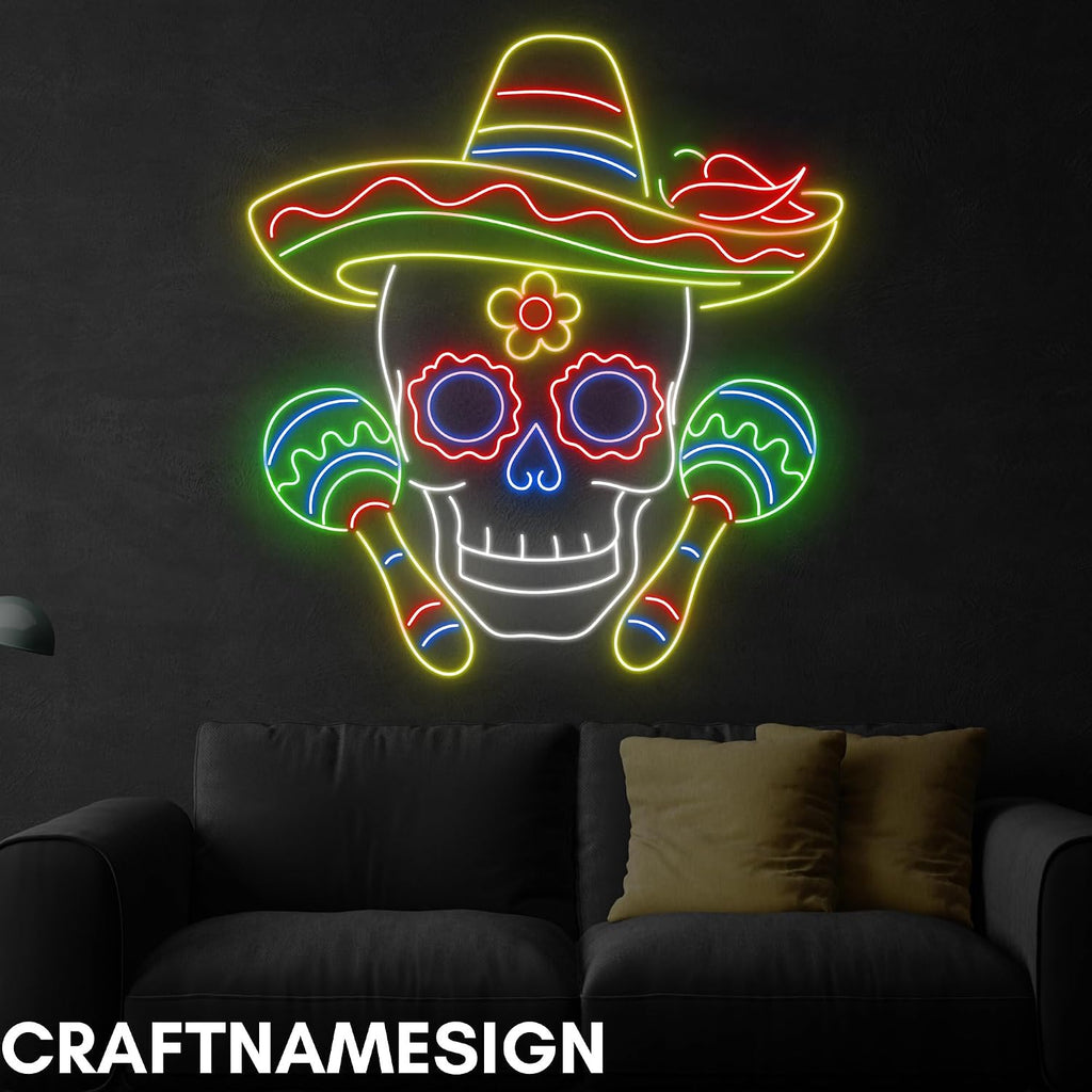 craftnamesign Skull Mexico Neon Sign, Skull Mexico Led Sign, Custom Neon Sign, Mexico Restaurant Neon, Mexican Culture Lover Gifts, Mexican Skull Wall Art