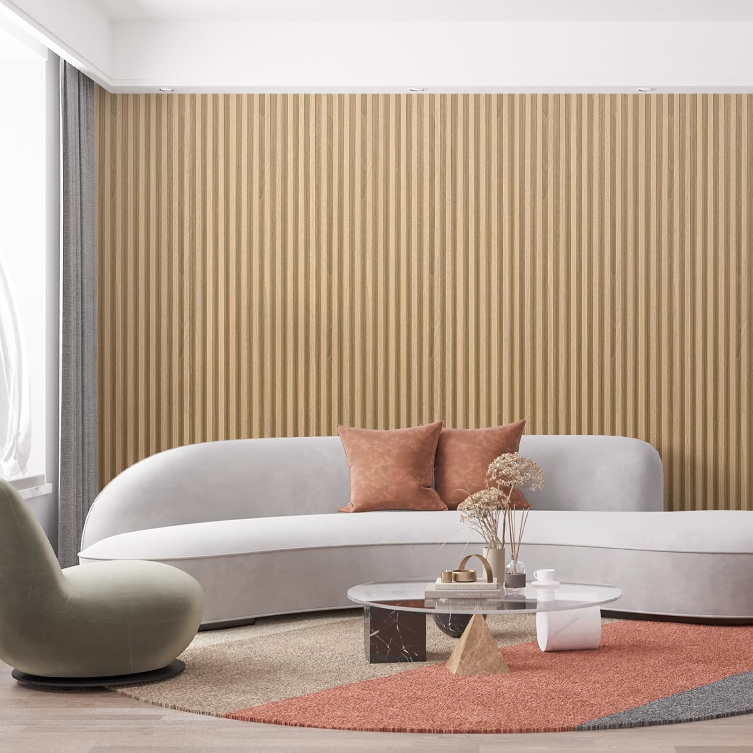 Art3dwallpanels Wood Slat Wall Paneling, 104'' x 6.7'' WPC Soundproof 3D Wall Panels for Interior Wall Decor, 8 Pack Fluted Textured Panel Wall Slats, Oak New