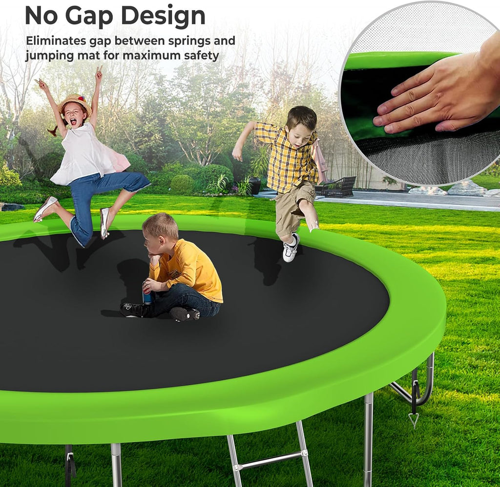 Lyromix Upgraded Trampoline with Lights, Large Outdoor Trampoline with Sprinkler,Basketball Hoop and Net, Capacity for 5-8 Kids and Adults