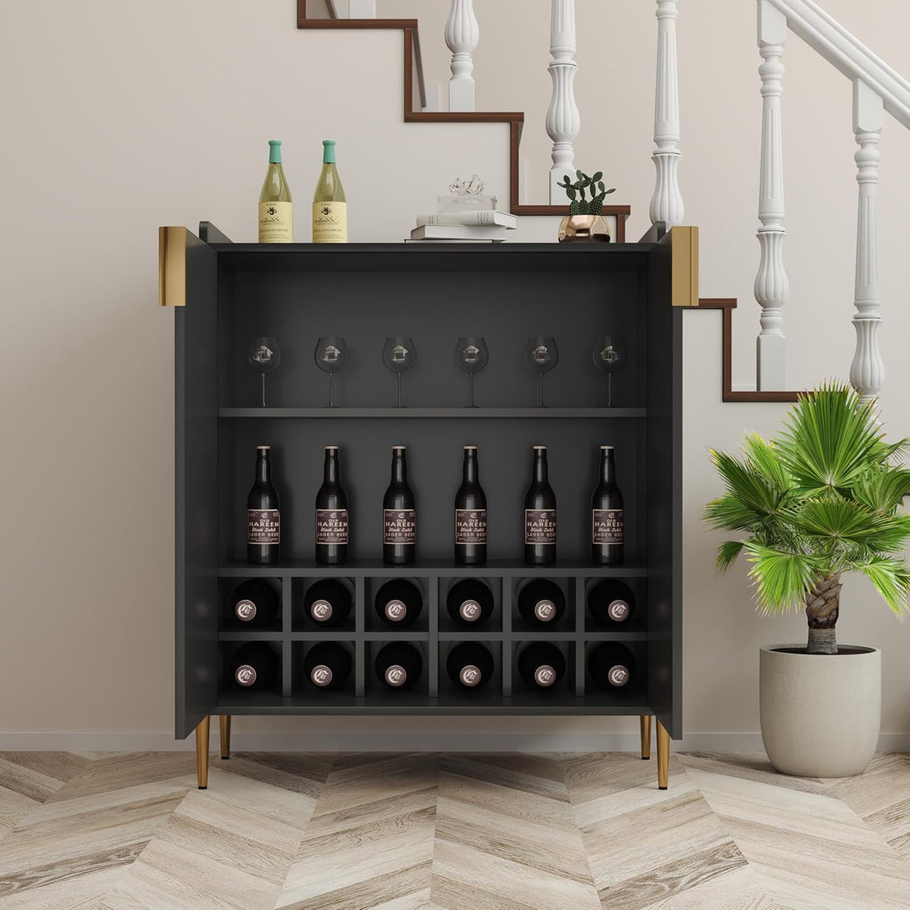 39' Moisture-Resistant Freestanding Storage Cabinet, Kitchen Storage Bakers Rack with Adjustable Shelf, Utility Food Cupboard with Anti-Tipping Device for Kitchen Dining Living Room, Black