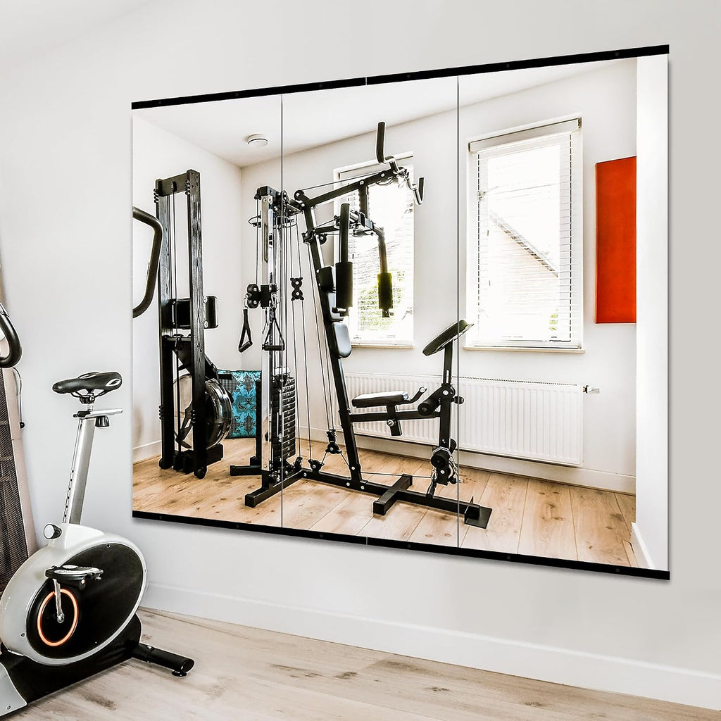 TRAHOME Home Gym Mirror for Wall,48x24x3PCS Full Length,Glass Frameless Body Large Mirror for Home Gym,Workout,Bedroom,Garage(Black)