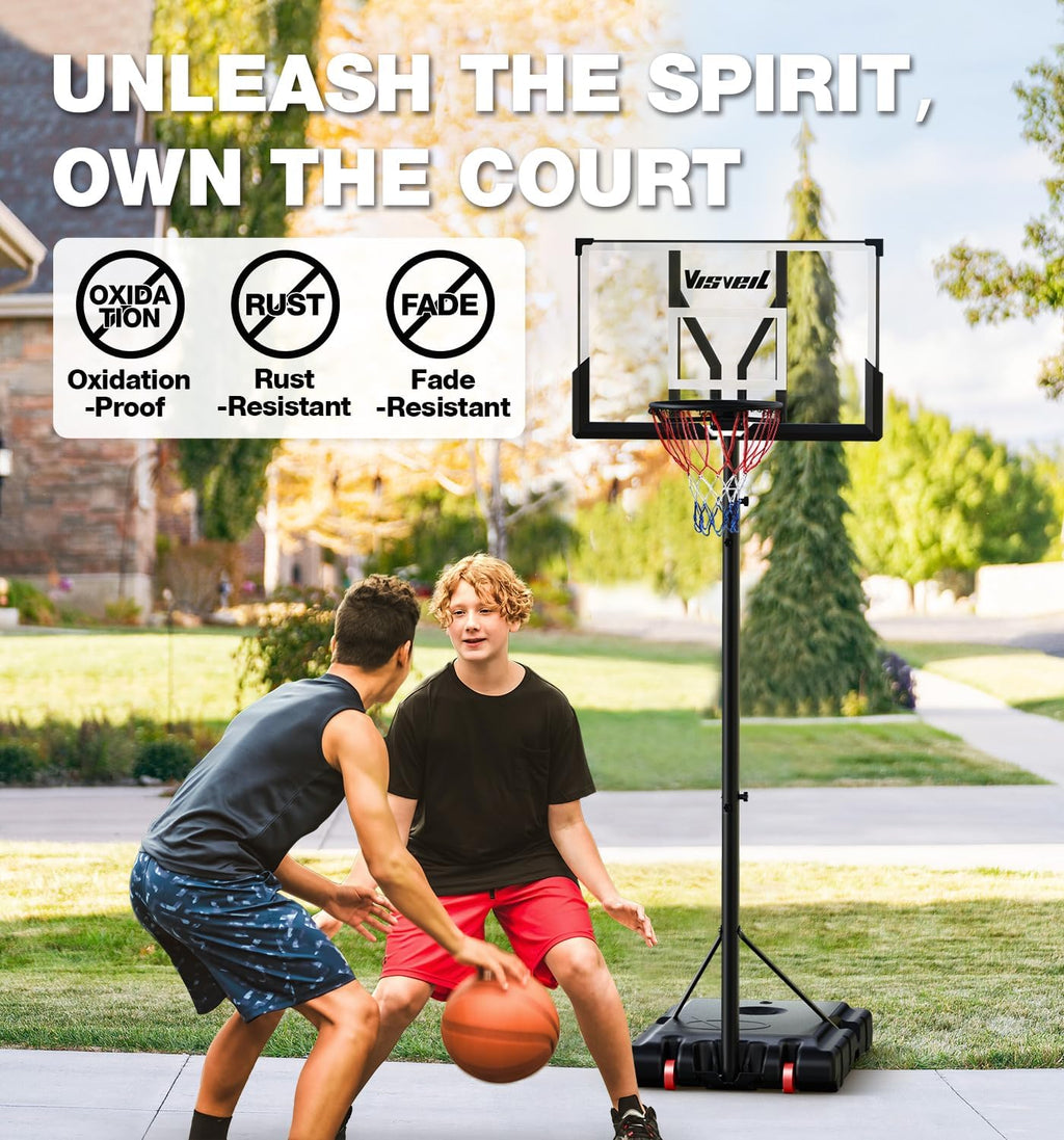 Basketball Hoop,Portable Basketball Hoop System for Outdoor, Adjustable Height 5.7-10ft 45in Backboard Basketball Goal for Kids Teen and Adult-Jet Black