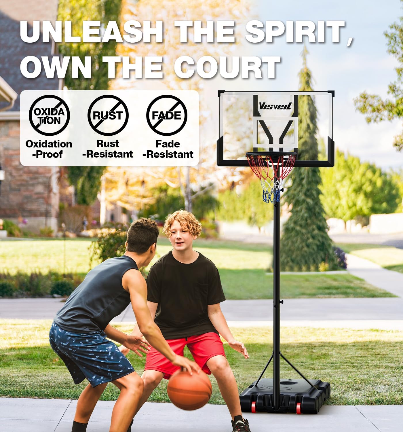 Basketball Hoop,Portable Basketball Hoop System for Outdoor, Adjustable Height 5.7-10ft 45in Backboard Basketball Goal for Kids Teen and Adult-Jet Black
