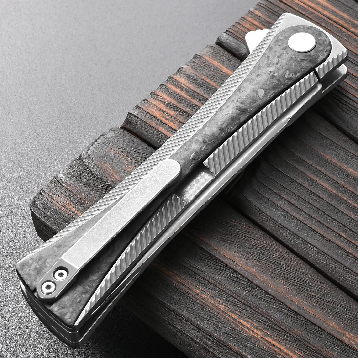 Sitivien ST994 Folding Knife,Handmade M390 Brushed Steel Blade Titanium Carbon Fiber Handle EDC Tool Knife for Outdoor Camping Hiking Survival Working(Gray)