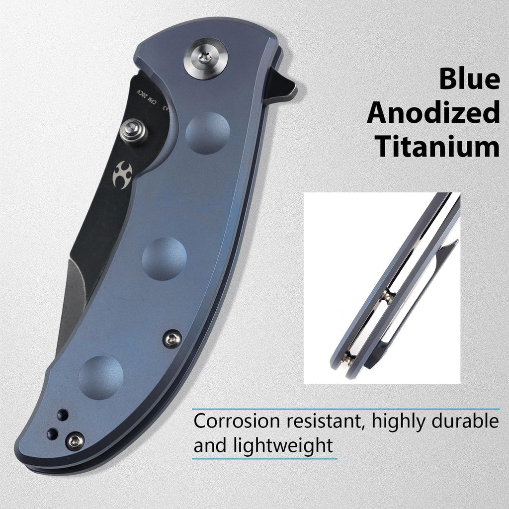 KANSEPT Rei Premium Pocket Folding Knives for Men EDC Pocket Knife 3.3'' CPM 20CV Blade Excellent Folding Knife with Blue Anodized Titanium Handle EDC K1061A3