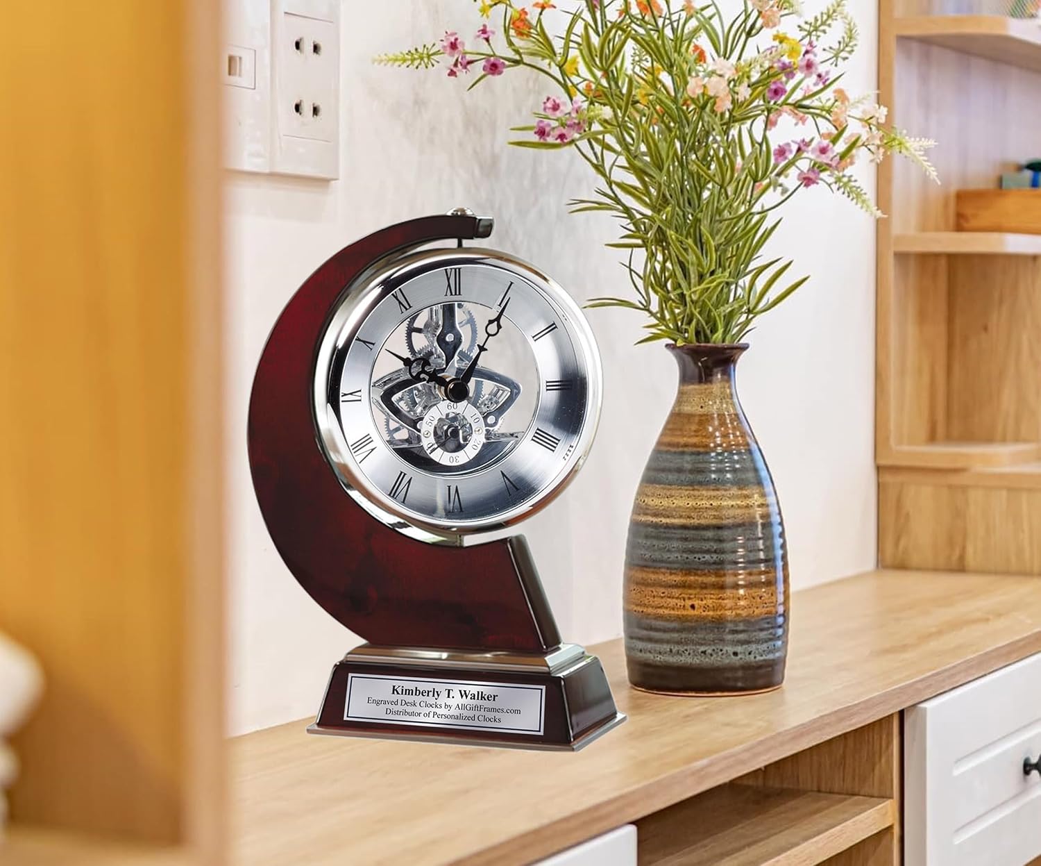 AllGiftFrames Large Gear Da Vinci Desk Clock Which Rotates 360 Degrees with Silver Engraving Plate. Unique, Wedding, Retirement and Appreciation Award