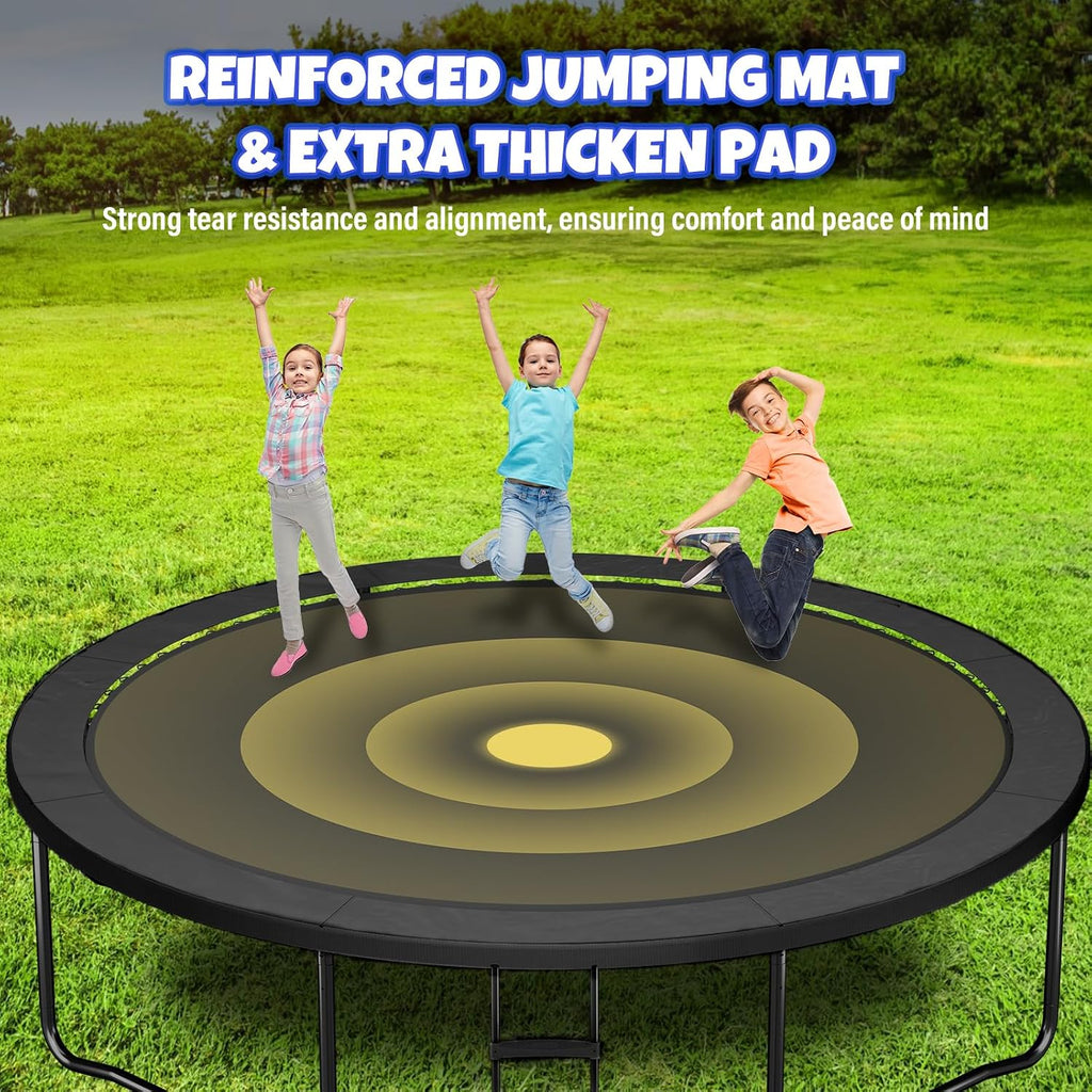 Kiivakii Trampoline 12 14 16FT, Outdoor Big Trampolines for Kids and Adults, Recreational Trampolines with Basketball Hoop and Stakes, Big Round Trampoline with Sprinkler for Backyard