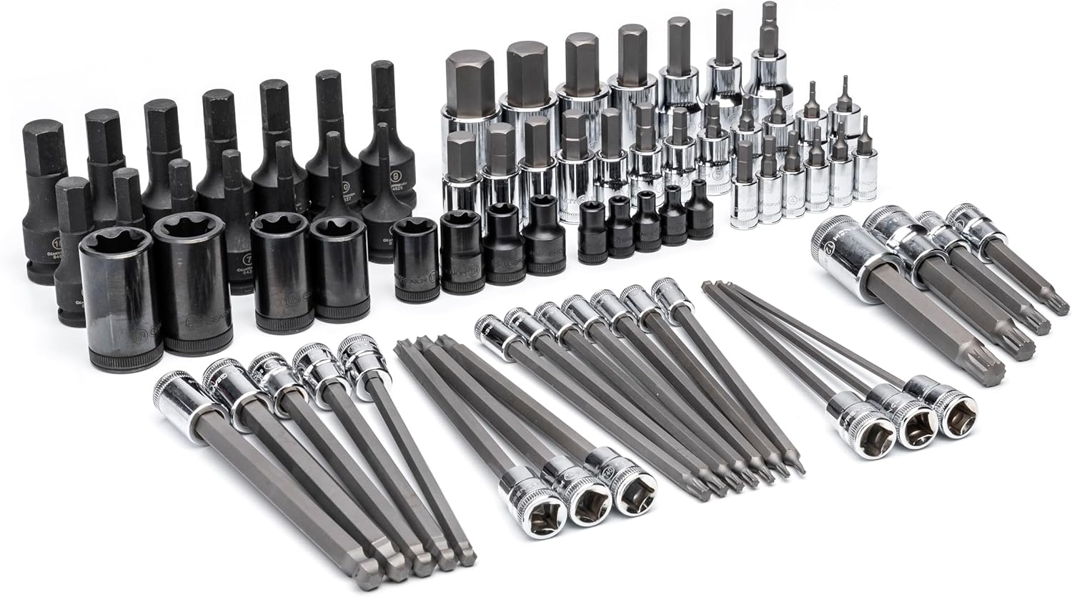 GEARWRENCH 74 Piece 1/4', 3/8', 1/2' Drive Metric Bit Socket Set in Foam Storage Tray - GWMSBSKCBMM
