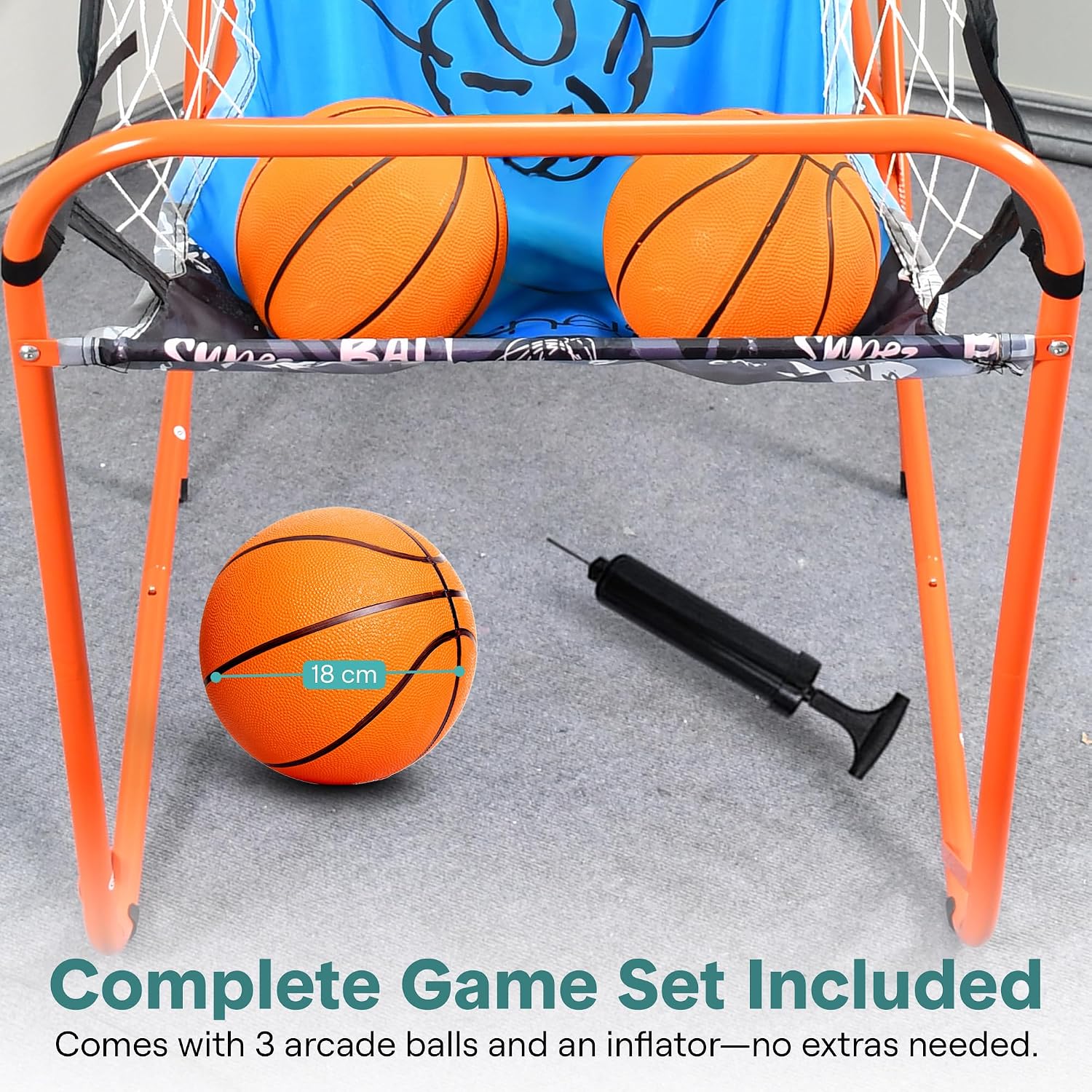 SereneLife Dual Shot Basketball Arcade Game with Electronic Scorer, 8 Game Modes, Indoor Outdoor 2 Player Basketball Shooting Game, Foldable Arcade Set with 5 Balls and Pump