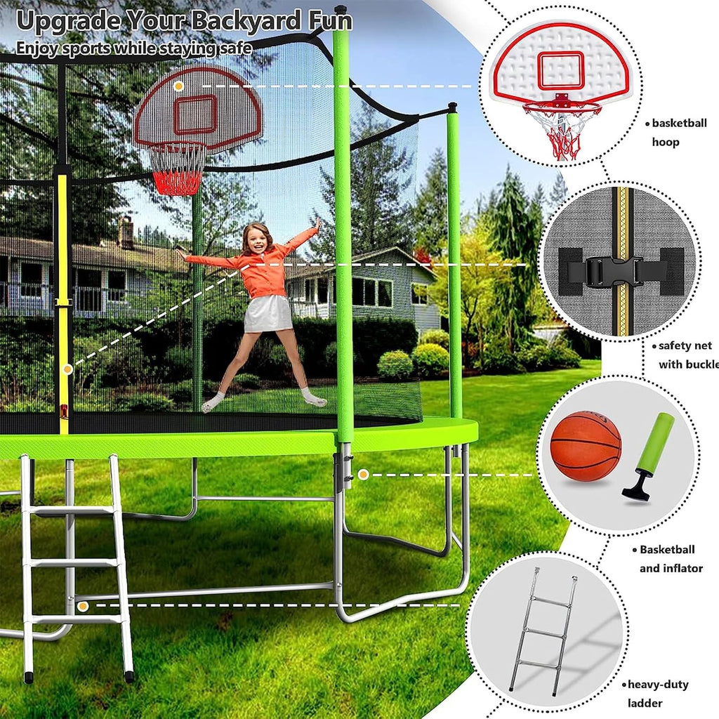 Lyromix Upgraded Trampoline with Lights, Large Outdoor Trampoline with Sprinkler,Basketball Hoop and Net, Capacity for 5-8 Kids and Adults
