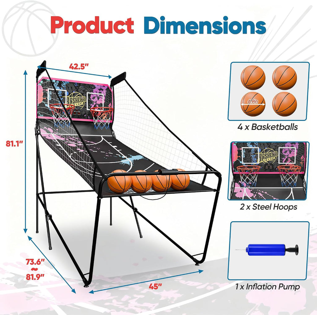 Nova Microdermabrasion Foldable Indoor Basketball Arcade Game Double Shot 2 Player W/ 4 Balls, Electronic Scoreboard and Inflation Pump (Dark Purple)