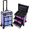 Professional Rolling Makeup Train Case with Drawers, Large Cosmetic Trolley with Locks, Cosmetics Storage Organizer Make up Case for Travel Makeup/Nail Art/Hair Styling, Shiny Pink