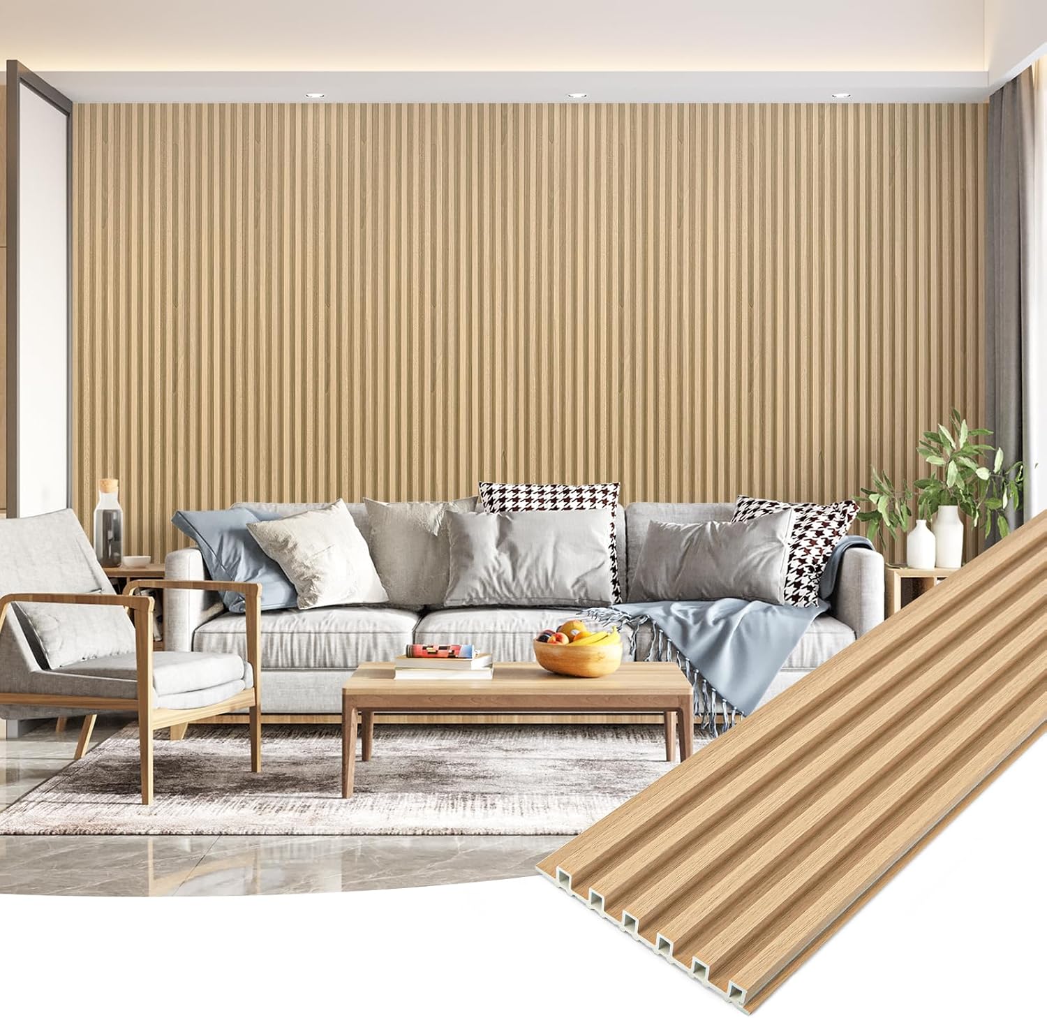 Art3dwallpanels Wood Slat Wall Paneling, 104'' x 6.7'' WPC Soundproof 3D Wall Panels for Interior Wall Decor, 8 Pack Fluted Textured Panel Wall Slats, Oak New