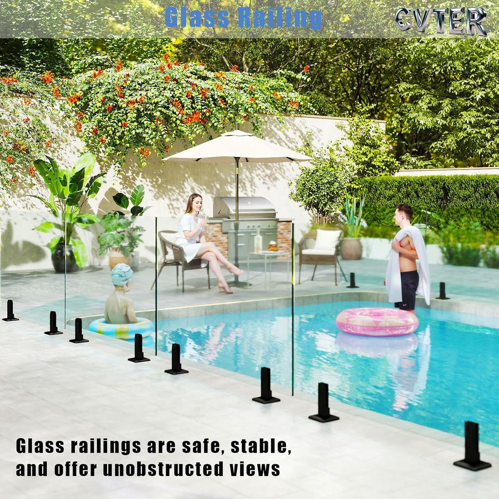 Black Glass Railing Spigot, 10 Pack, Heavy Duty Glass Clamp Post, 304 Stainless Steel Railing System for Stairs Balusters/Pool/Balcony/Patio/Deck (Net Weight 2.31lb)
