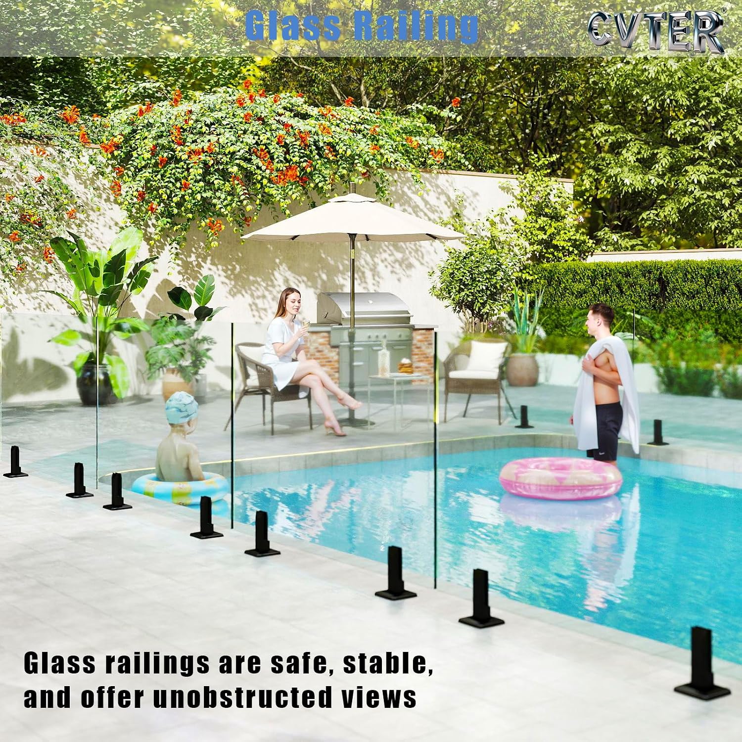 Black Glass Railing Spigot, 10 Pack, Heavy Duty Glass Clamp Post, 304 Stainless Steel Railing System for Stairs Balusters/Pool/Balcony/Patio/Deck (Net Weight 2.31lb)