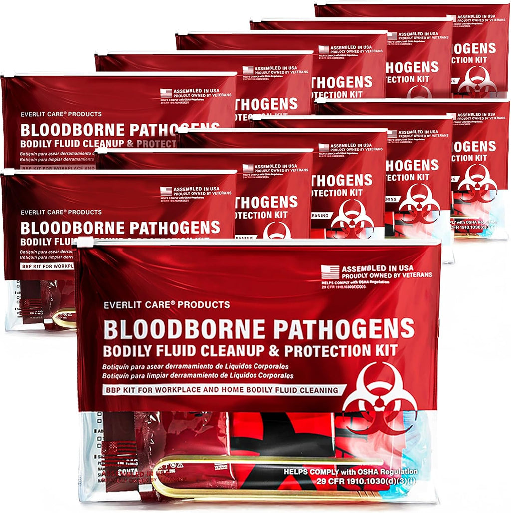 EVERLIT CARE Bodily Fluid Cleanup OSHA Compliant Bloodborne Pathogens Spill Kit Body Protection PPE from Exposure to Blood Vomit and Other potentially infectious Materials (10 Packs)