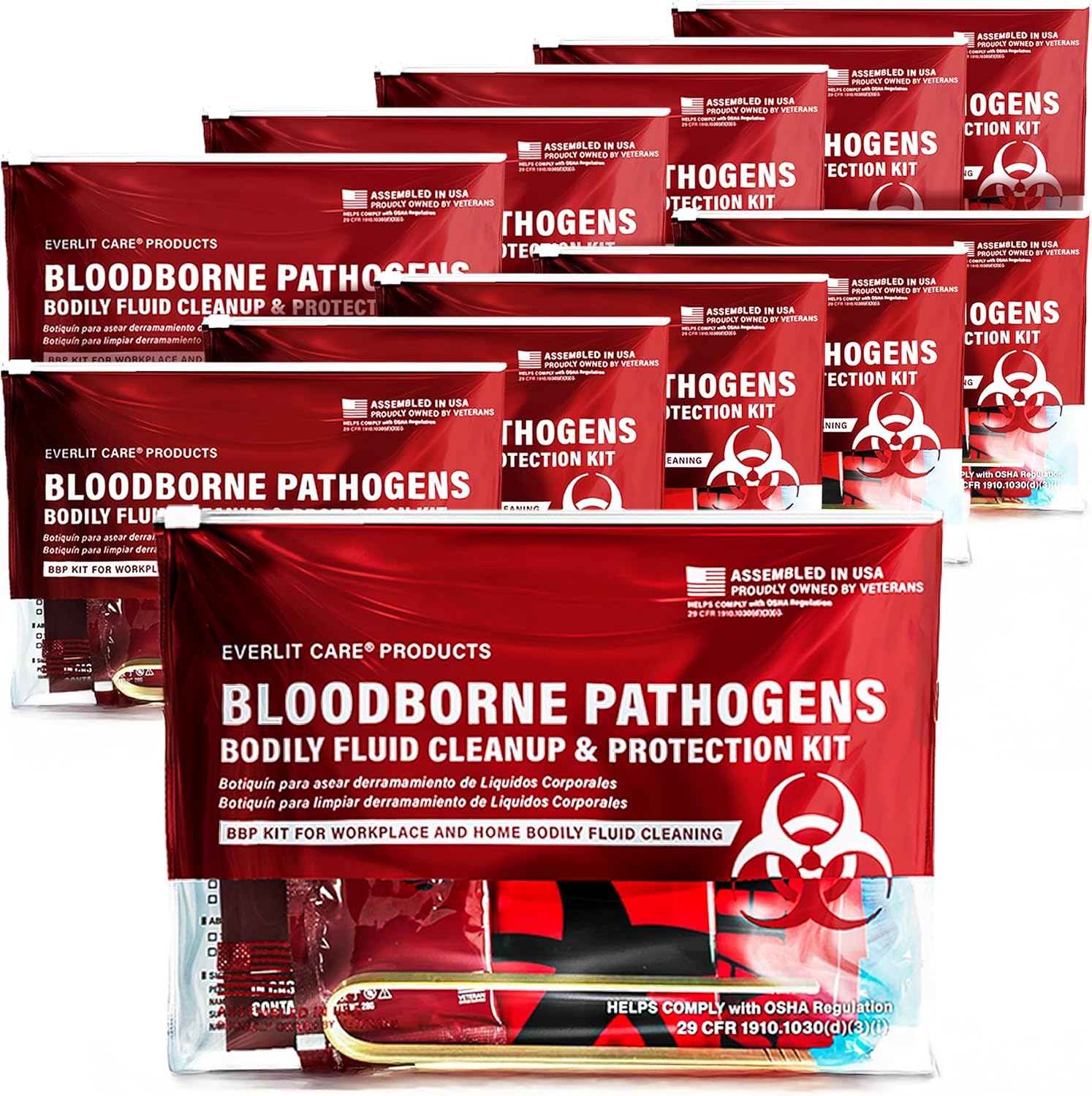EVERLIT CARE Bodily Fluid Cleanup OSHA Compliant Bloodborne Pathogens Spill Kit Body Protection PPE from Exposure to Blood Vomit and Other potentially infectious Materials (10 Packs)