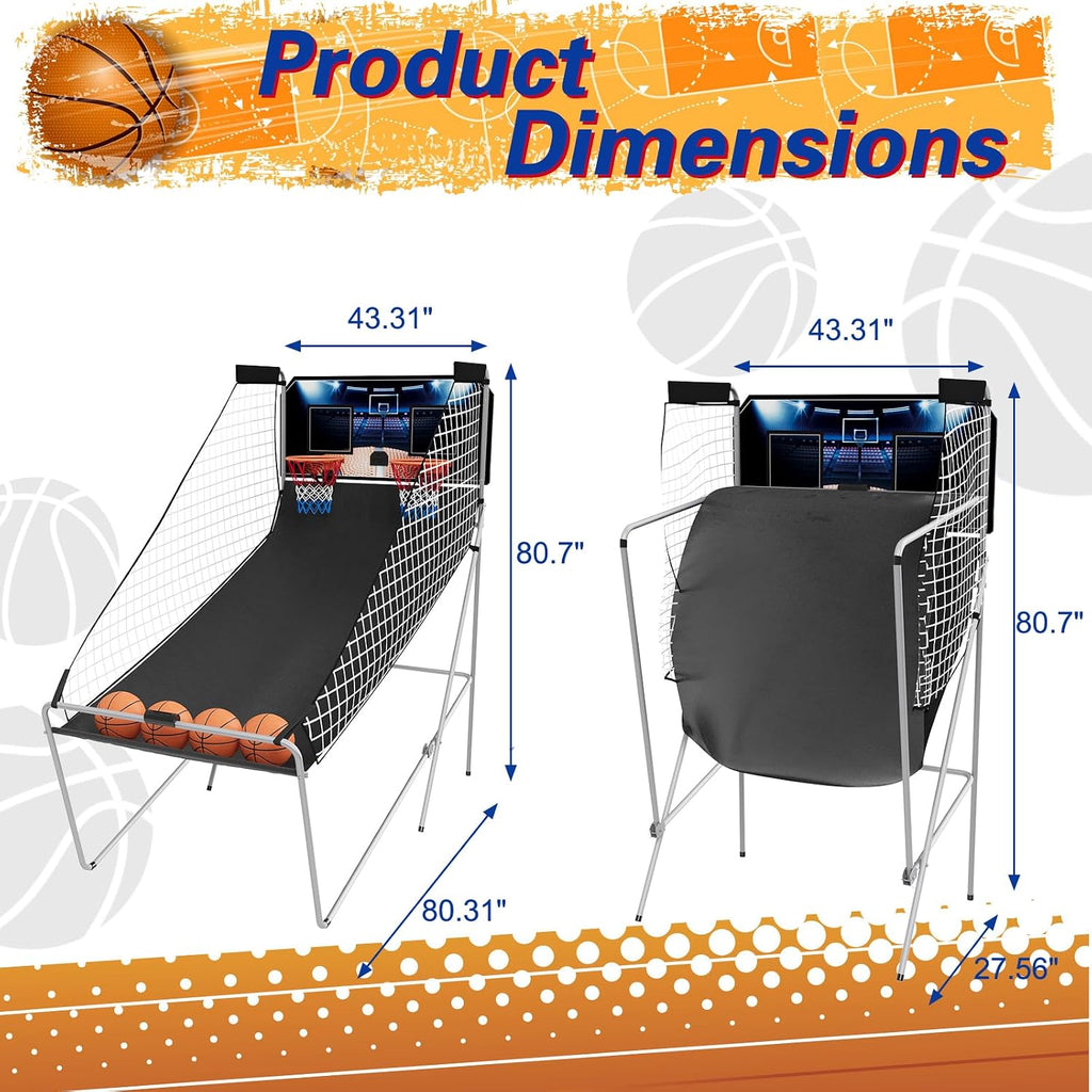 Arcade Basketball Game, Dual Shot Electronic Basketball Game with 8 Game Modes, LCD Score Display, and 4 Rubber Balls, Indoor Basketball Arcade Game for Home