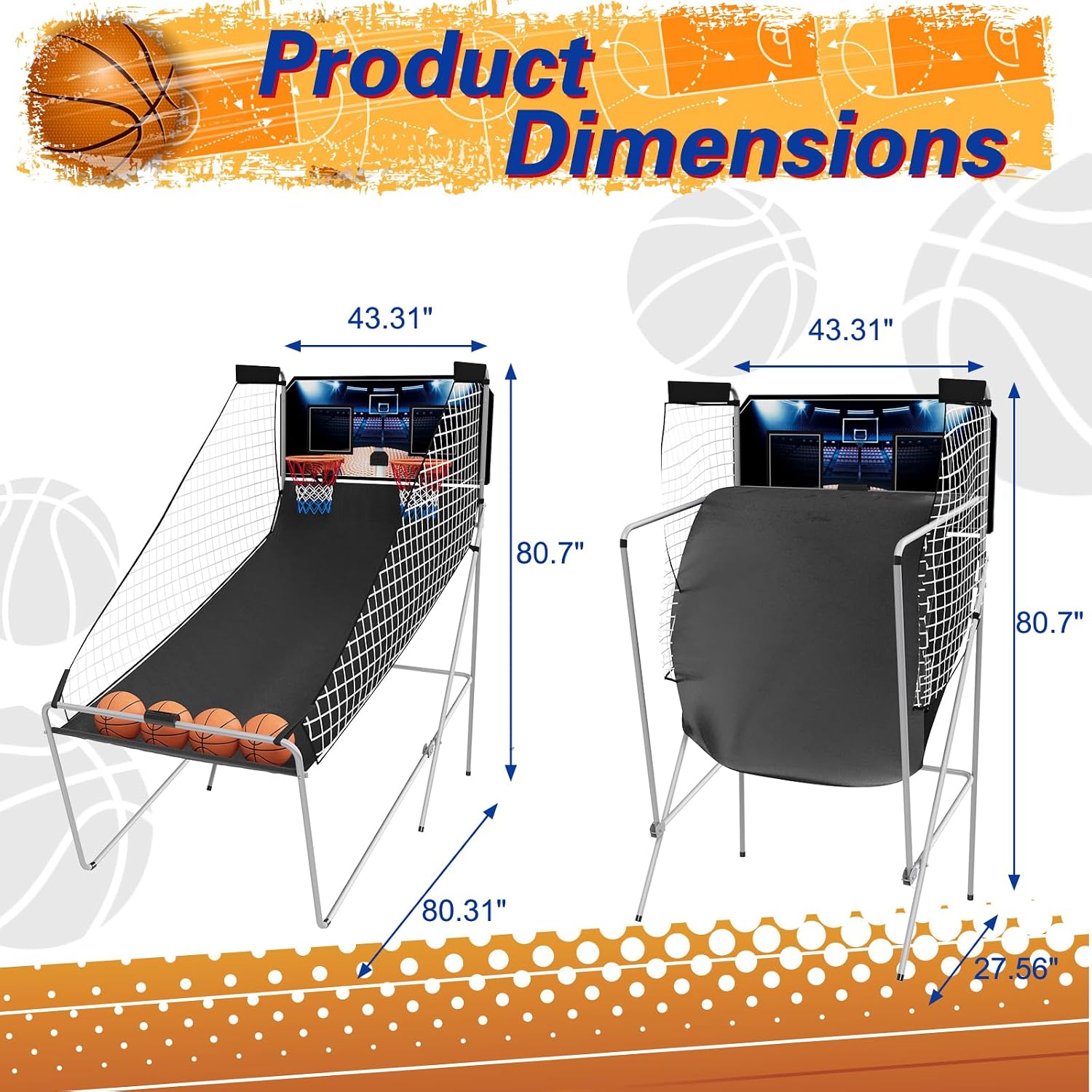Arcade Basketball Game, Dual Shot Electronic Basketball Game with 8 Game Modes, LCD Score Display, and 4 Rubber Balls, Indoor Basketball Arcade Game for Home