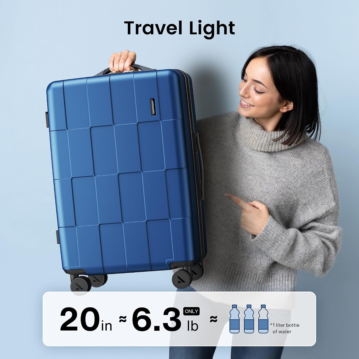 SHOWKOO Luggage Sets 2 Piece 20/28 Inch Hardside Expandable Lightweight PC Suitcase Sets with Double Spinner Wheels TSA Lock, Sea Blue