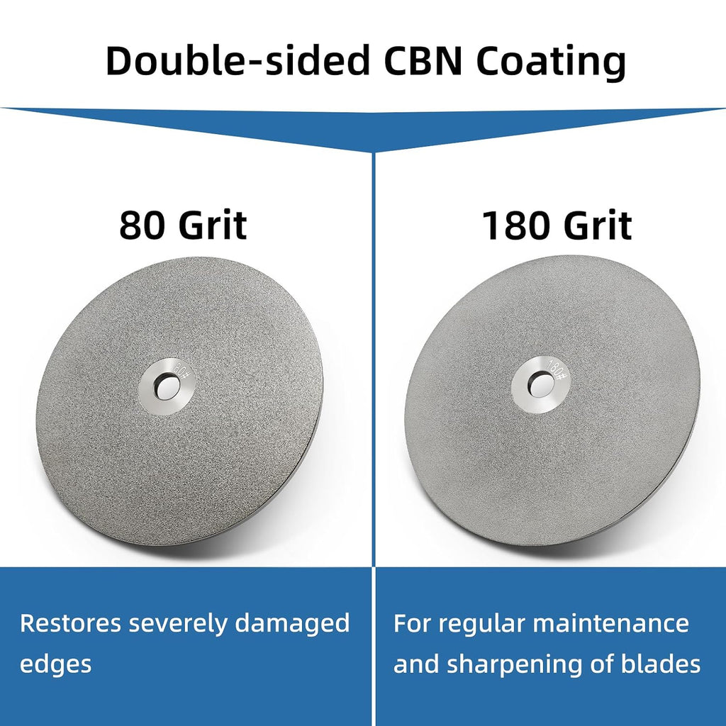 Double-Sided CBN Grinding Wheel for 8 inch Bench Grinder, for Sharpening Woodworking Tools、High Speed Steel Tools (80/180 Grit)