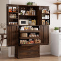 ONBRILL 71' Tall Farmhouse Kitchen Pantry Cabinet with 3 Pull Out Shelves & 2 Large Drawers, Pantry Storage Cabinet with 6 Door Shelf & Adjustable Shelf, Freestanding Cupboard for Kitchen, Dining Room