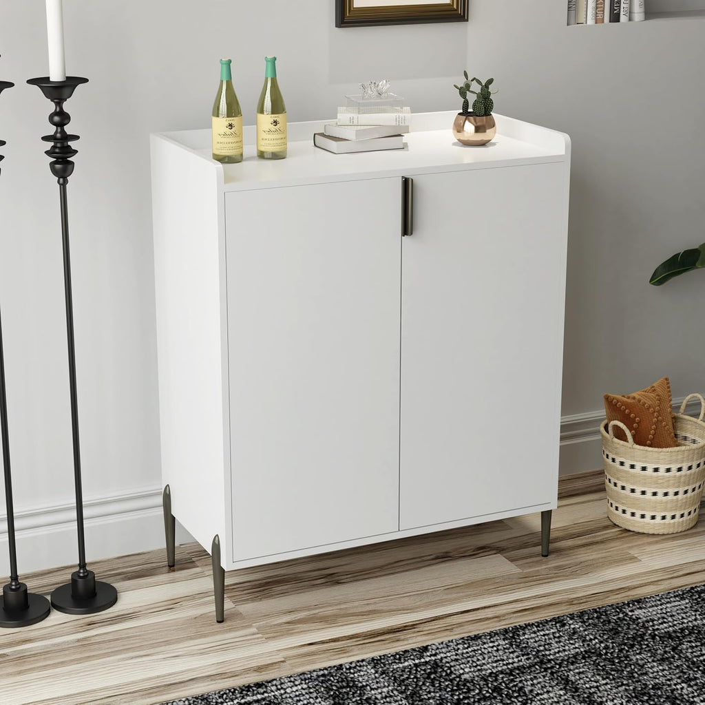 39' Moisture-Resistant Freestanding Storage Cabinet, Kitchen Storage Bakers Rack with Adjustable Shelf, Utility Food Cupboard with Anti-Tipping Device for Kitchen Dining Living Room, White