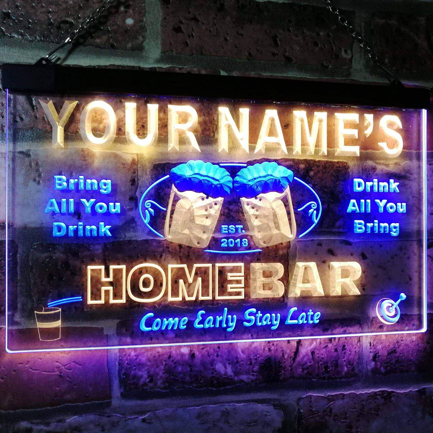 ADVPRO Personalized Your Name Custom Home Bar Beer Est. Year Dual Color LED Neon Sign Blue & Yellow 24 x 16 Inches st6s64-p-tm-by