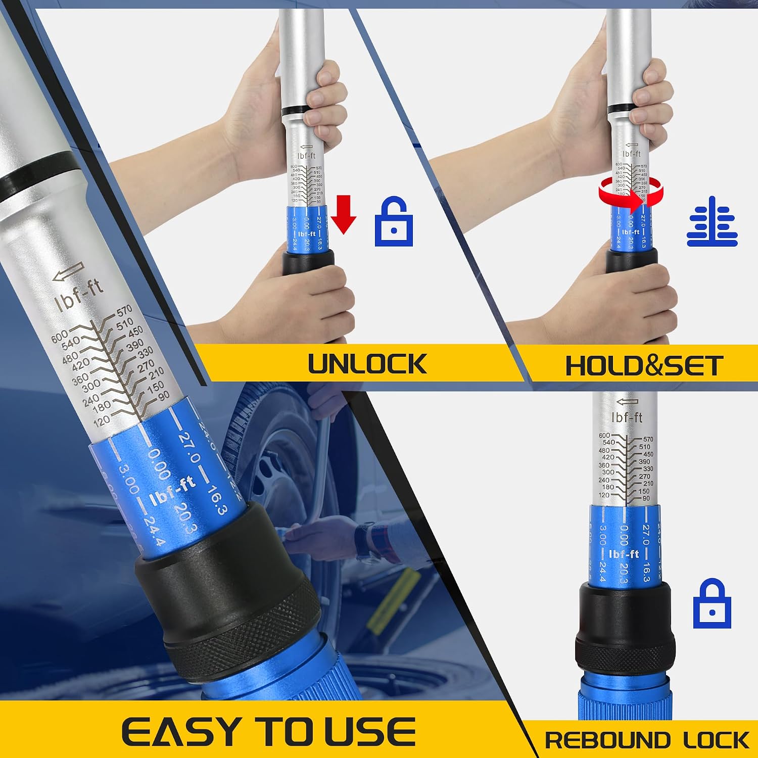 3/4-Inch Drive Click Torque Wrench, Dual-Direction Click Professional Torque Wrench 100-600FT.LB/135-815N.M, Dual Range Scales Graduated in FT.LB and N.M