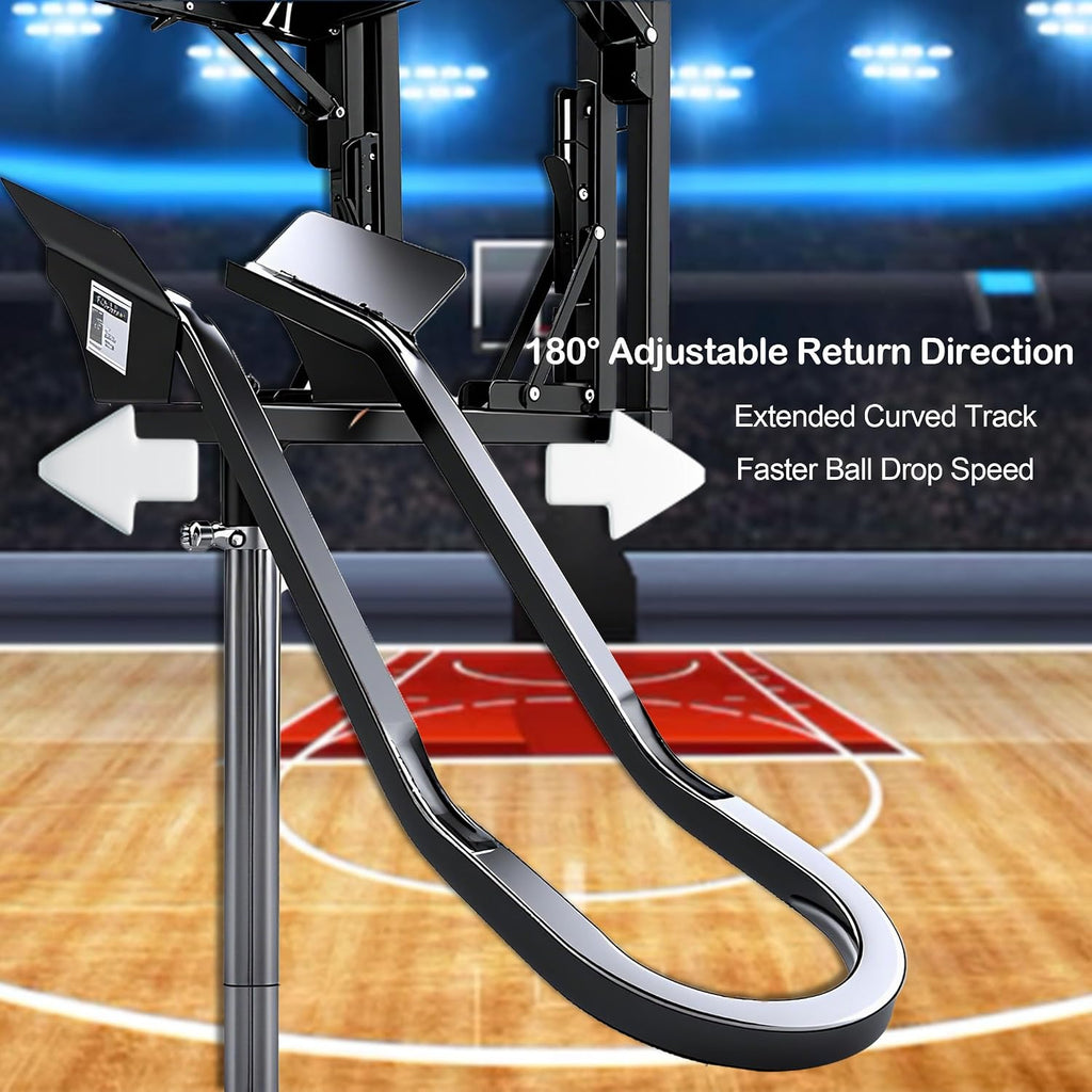 Basketball Rebounder with 180° Rotating Track, Adjustable Height Basketball Shooting Trainerr with Net Return System for Efficient Training, for Indoor & Outdoor Use, Easy Assembly & Storage (Black)