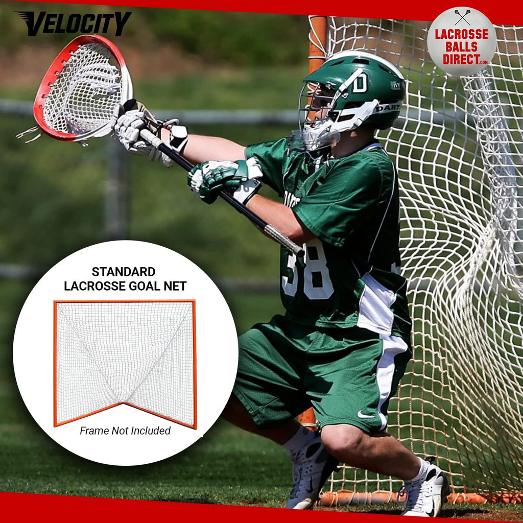 Velocity Heavy Duty Black & White Lacrosse Net - Fits 6'x6'x7' Goals - Weatherproof, UV Resistant 1000D High-Strength Polyester - Comes with 100+ Feet of Lacing Cord and 4 Quick Ties