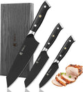 Wakoli Titanium Noir Kitchen Knife Set – 3-Piece Professional Kiritsuke Chef Knife Set | 5Cr15MoV Stainless Steel Blades with Black Titanium Coating | Ergonomic G10 Handles | Wooden Gift Box