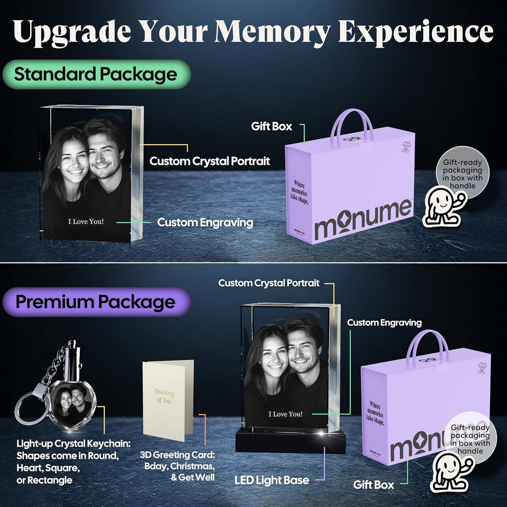 Monume 3D Crystal Heart (Medium) – Laser Engraved Personalized Crystal Photo Made from Clear-Cut Glass – Custom Photo Gifts for Weddings, Memorials, Anniversaries & More
