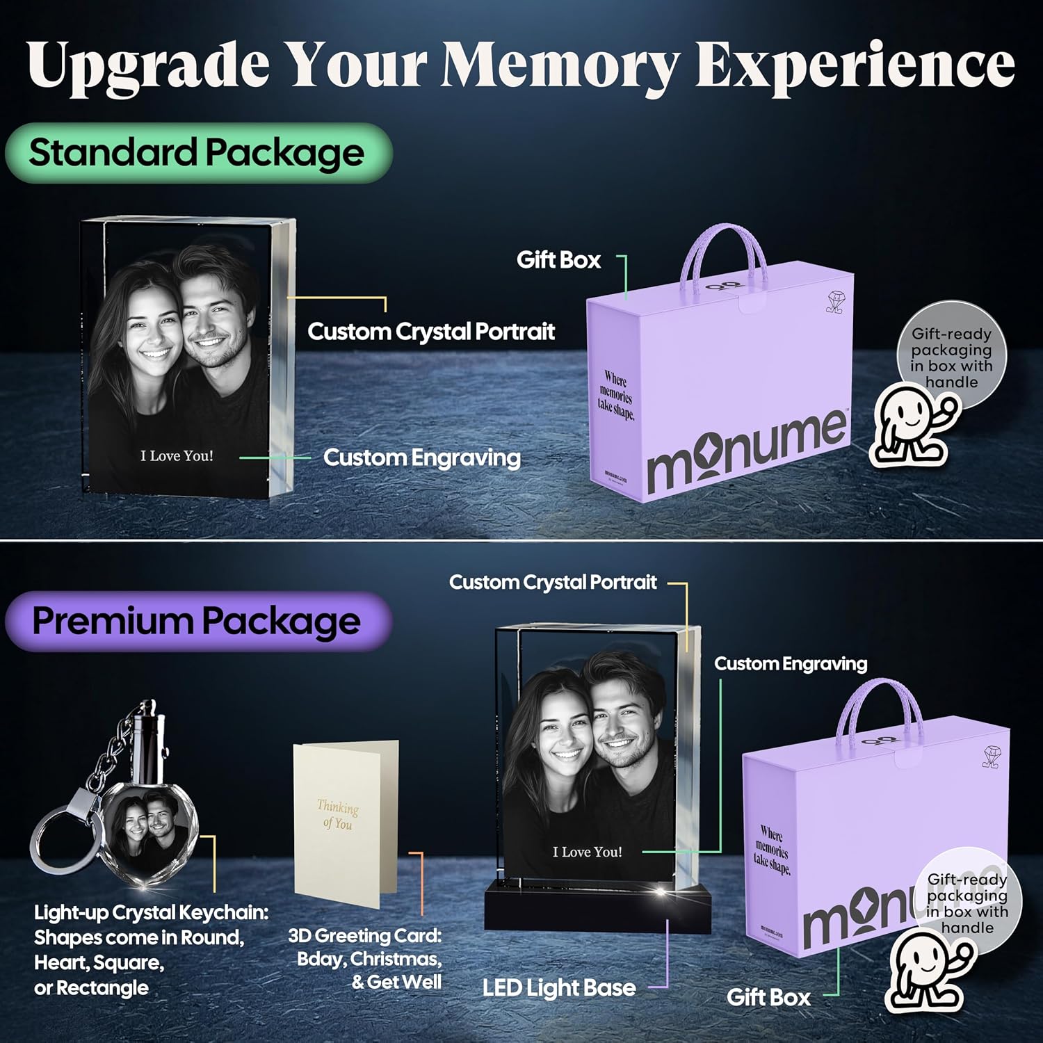 Monume 3D Crystal Heart (Medium) – Laser Engraved Personalized Crystal Photo Made from Clear-Cut Glass – Custom Photo Gifts for Weddings, Memorials, Anniversaries & More